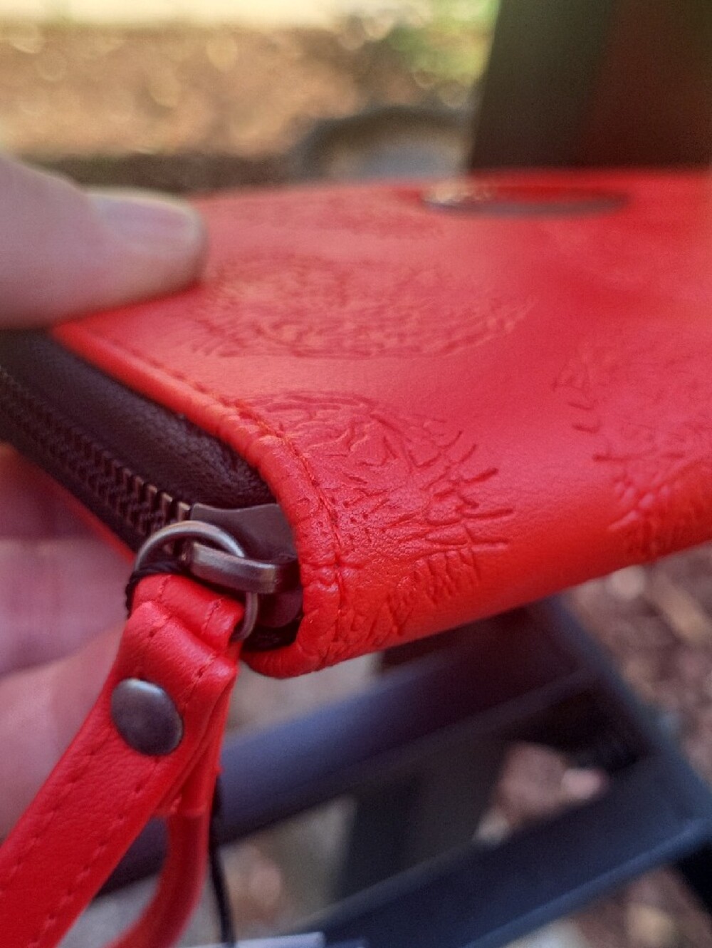 Ed Hardy Red Embossed Zip-Around Wristlet Wallet - Picture 6 of 10